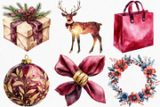 Elegant Burgundy Christmas Clipart, an Illustration by Canvas Craft (Thumbnail 3 of 7)