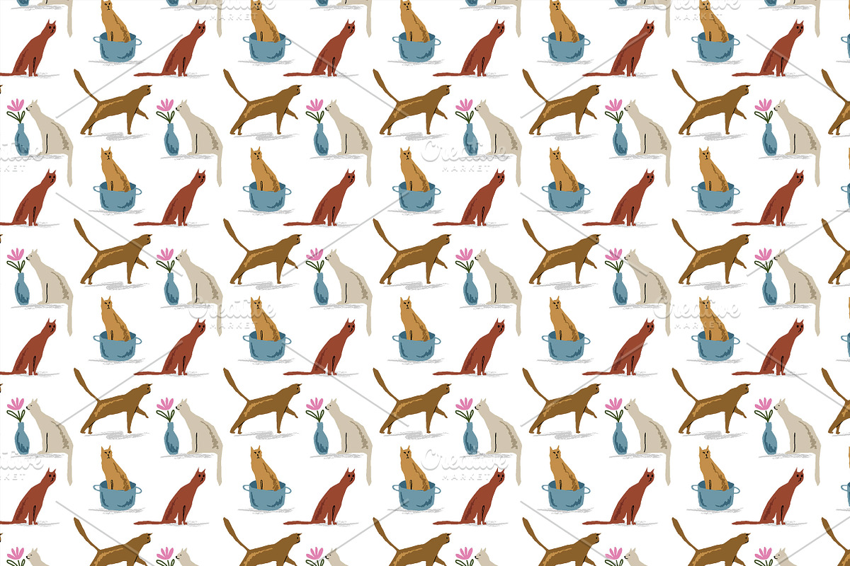 Patterns with interested cats, a Pattern Graphic by Lyolya Profitrolya (Photo 2 of 3)
