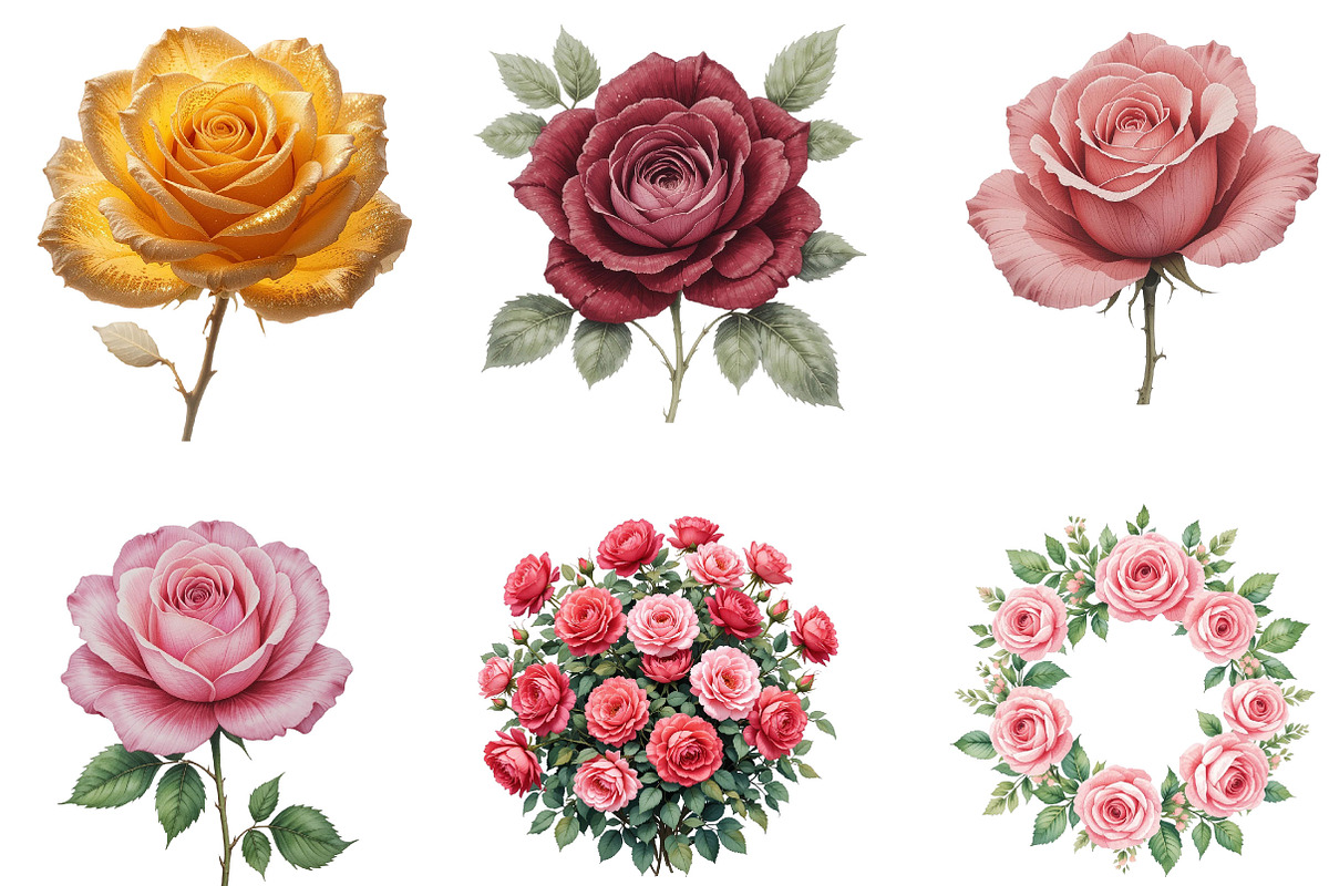 Colorful Roses Watercolor Clipart, an Illustration by Pixels.Craft (Photo 4 of 5)