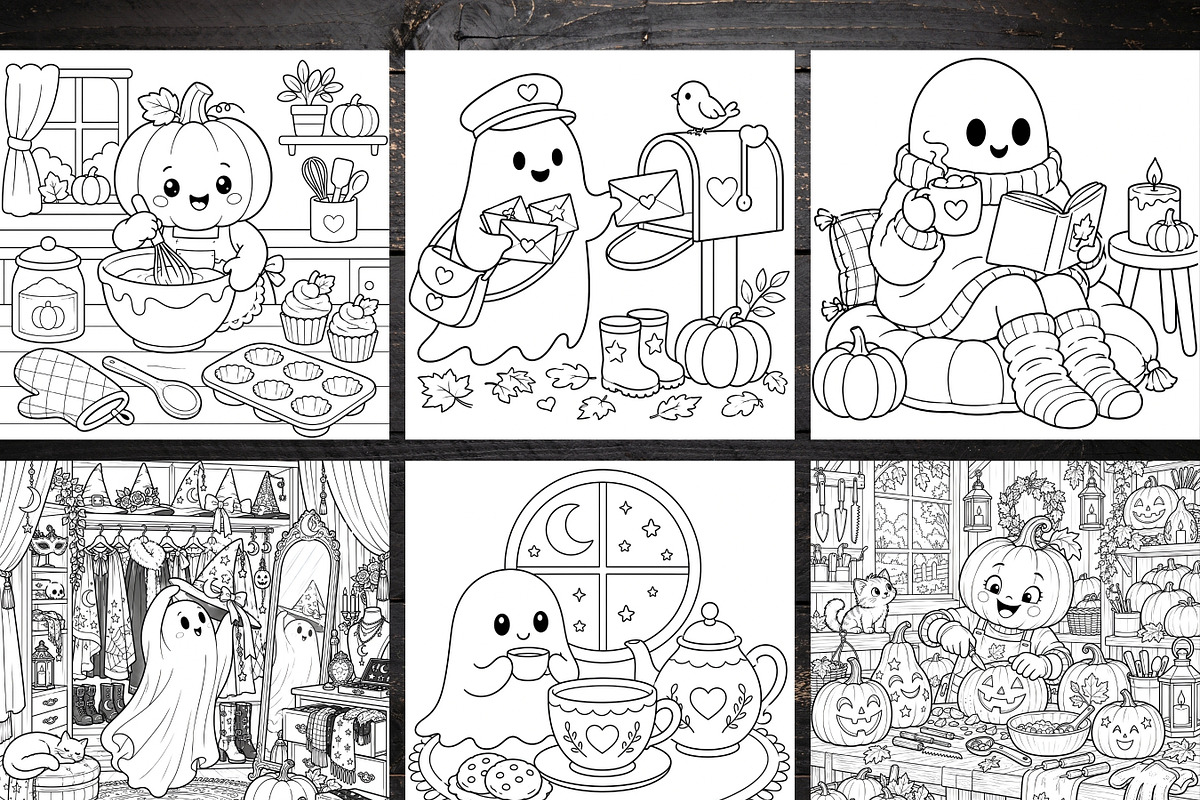 80 Cute Spooky Coloring Pages Bundle, a Brochure Template by LA Design (Photo 4 of 10)