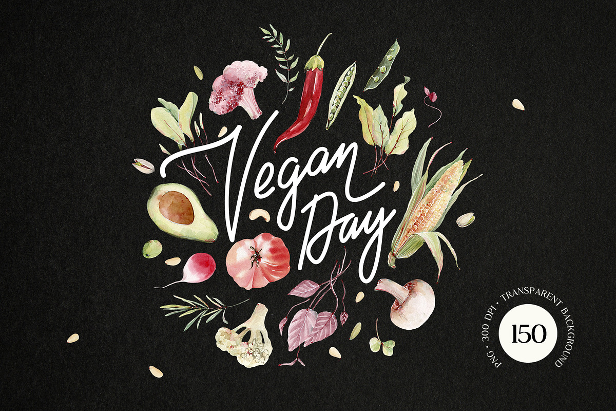VEGAN DAY Watercolor set, a Food Illustration by Lemaris (Photo 1 of 10)