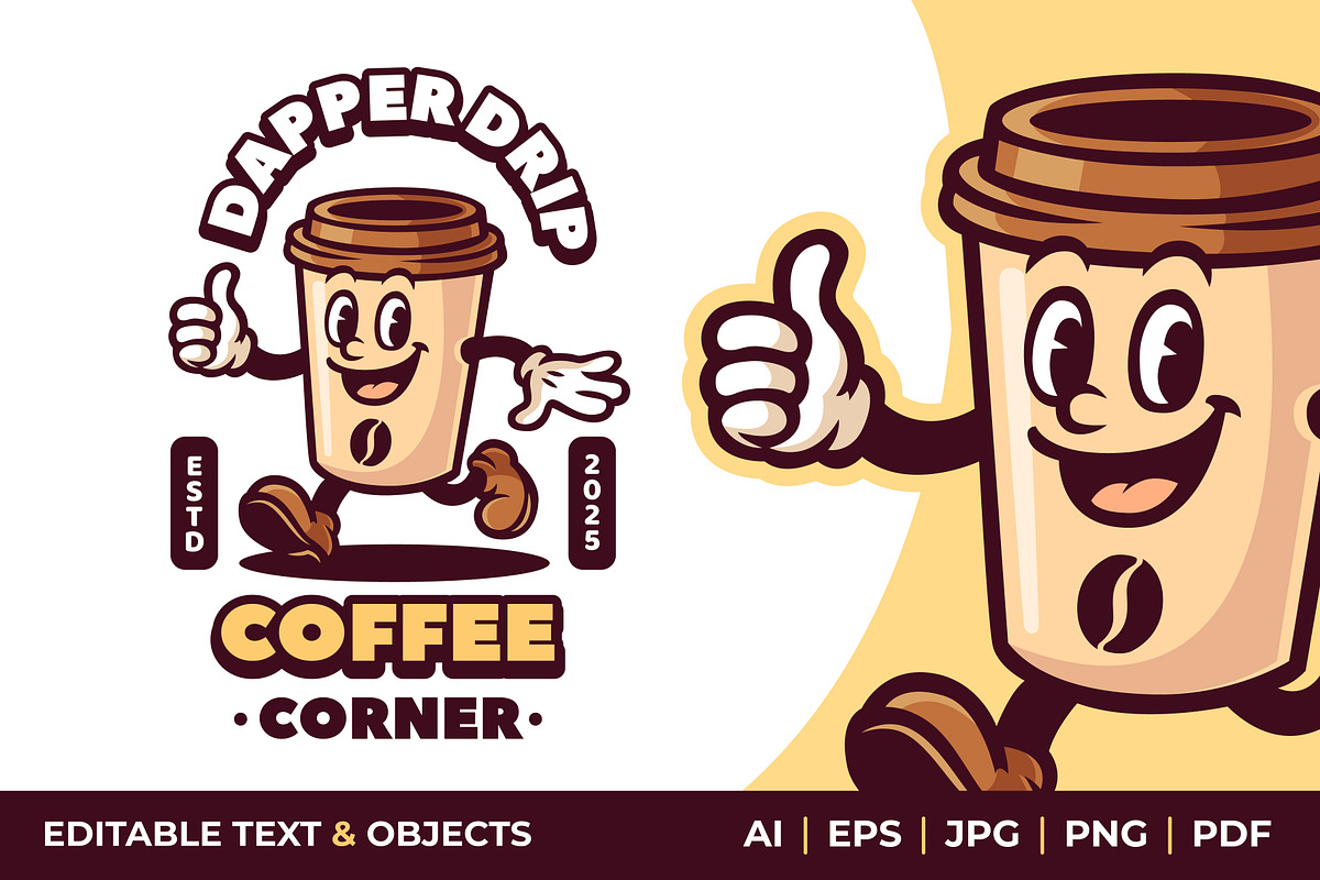 Coffee Cup Retro Mascot Logo, a Branding & Logo Template by Akito Studio