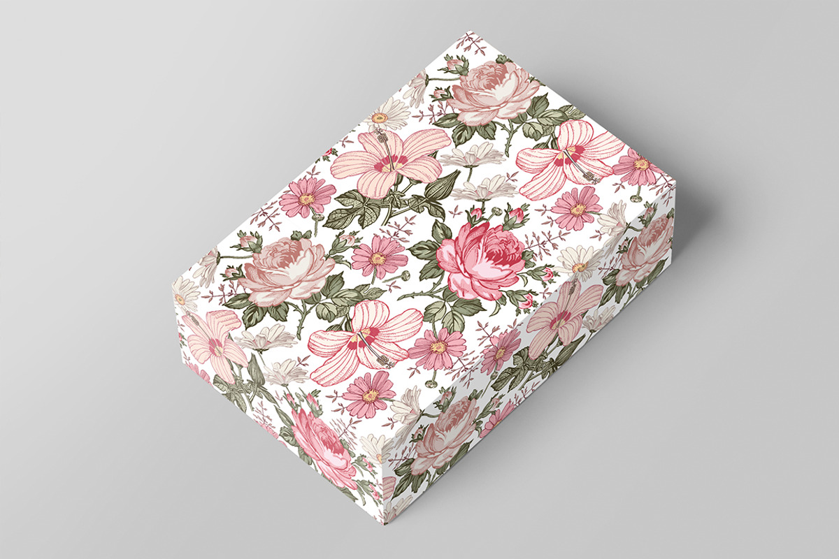 Set Seamless Flowers Rose Hibiscus, a Pattern Graphic by Vintage (Photo 7 of 10)