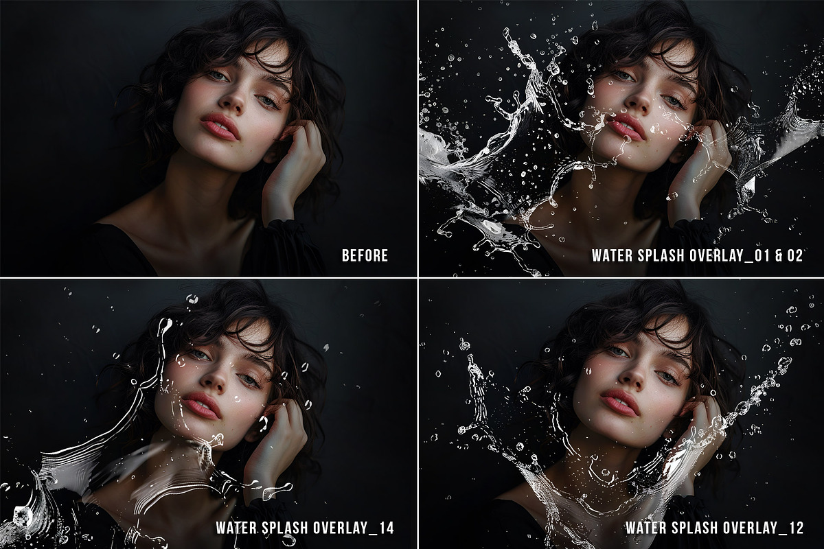Water splash png overlay clipart, a Layer Style Add-On by Walllow Creatives