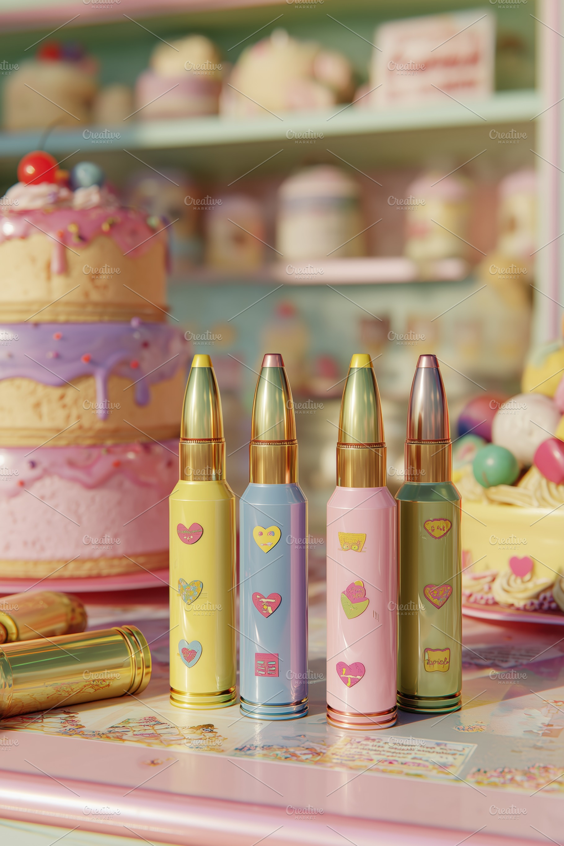 A colorful display of four lipstick-shaped cosmetic products in pastel colors,, an Arts & Entertainment Photo by Textures & Backgrounds