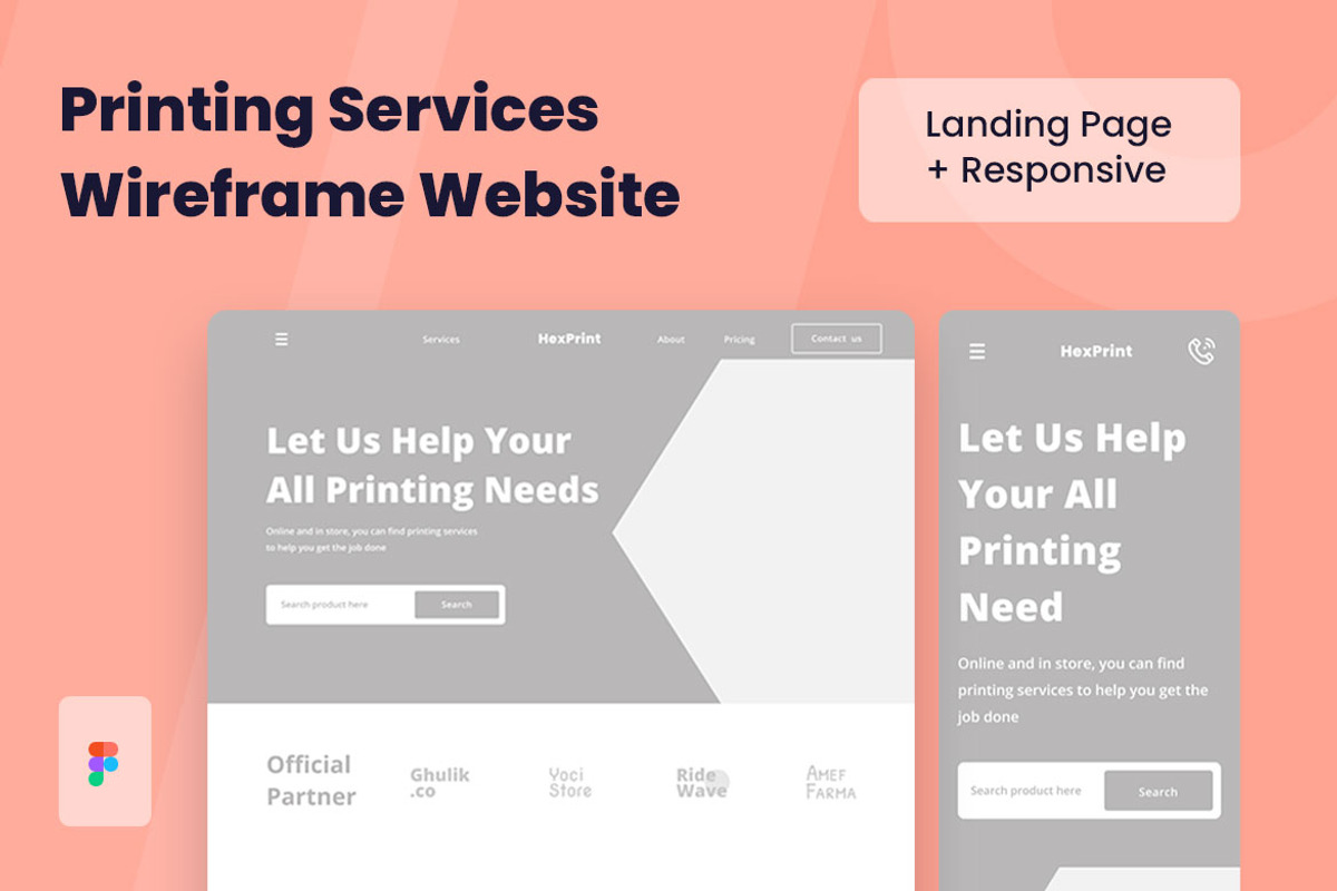Printing Services Wireframe Website, a Wireframe Template by INSPR STD (Photo 1 of 6)