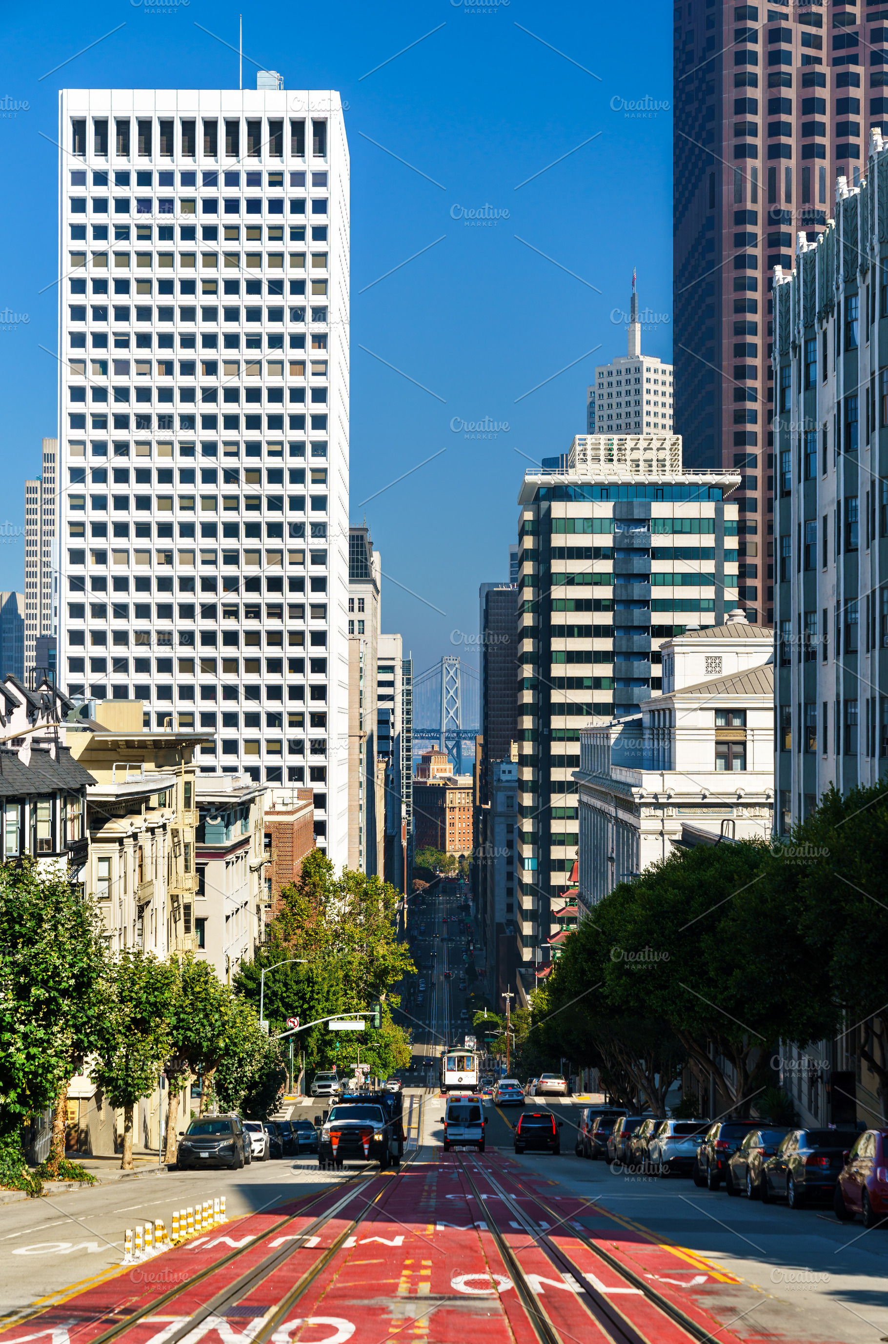 Classic view of downtown San Francisco from California Street, an Architecture Photo by Leonid Andronov