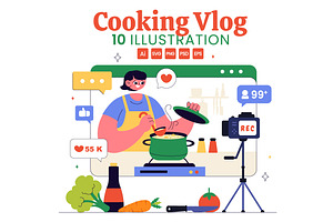 10 Cooking Vlog Illustration, a Food Illustration by denayunebgt