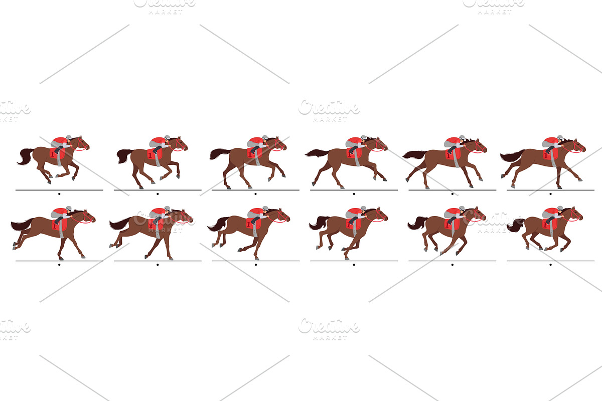 Horse racing animation frames, an Animal Illustration by winwin.art