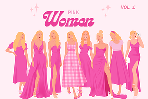 Women in Barbie Pink Clipart set, a Person Illustration by Made bynath