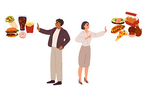 Slim man and woman say no fatty, a Food Illustration by Vectorbuum