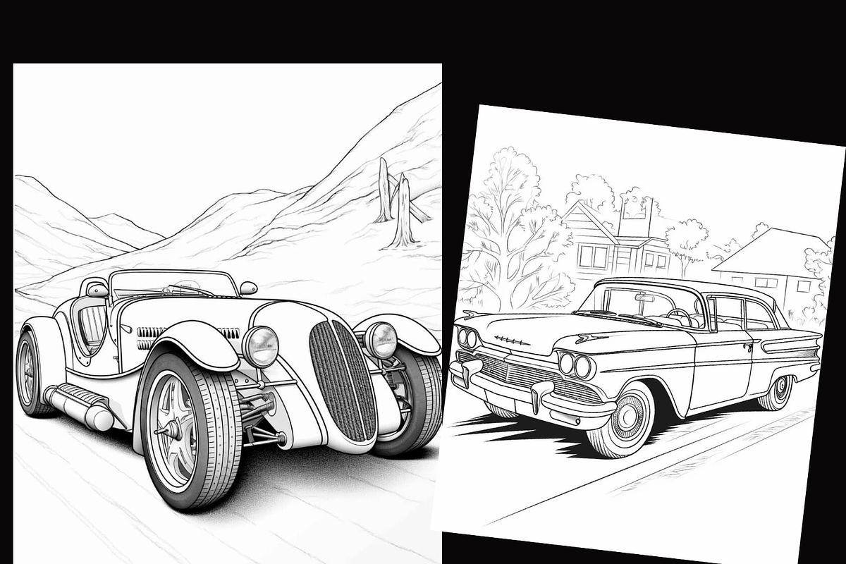 Vintage Classic Cars Coloring Pages, an Illustration by Sourcedigi (Photo 2 of 3)