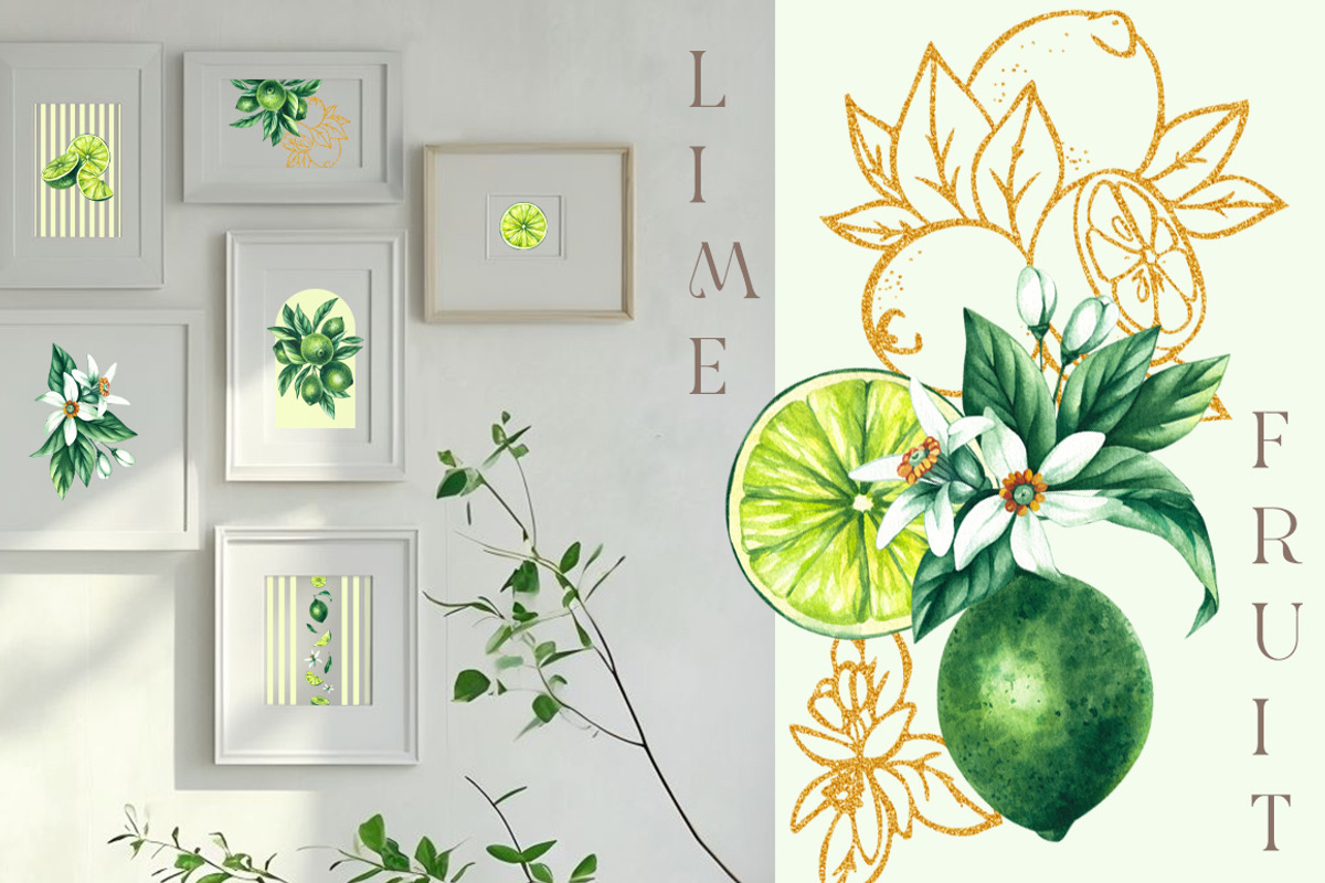 Lime Watercolor Collection, a Food Illustration by SashaKondr (Photo 6 of 15)
