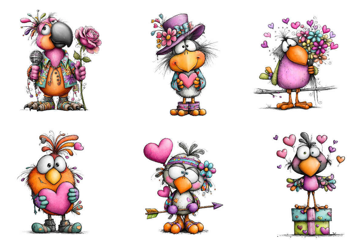 Whimsical Valentine Bird Clipart, an Illustration by CreationArt (Photo 5 of 8)