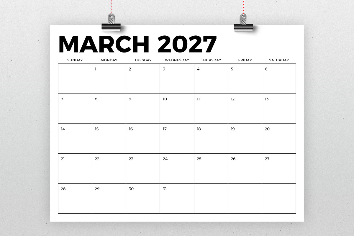 2027 8.5 x 11 Inch Calendar Template, a Stationery Template by Running With Foxes (Photo 2 of 5)