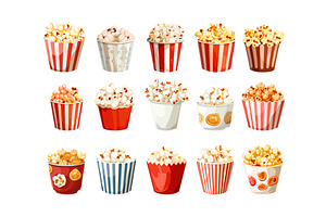 Popcorn paper bucket cartoon vector, a Food Illustration by Valerie Bodnar