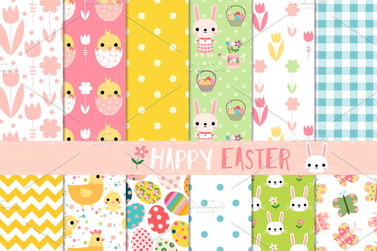 Cute Easter digital paper pack, a Pattern Graphic by Pravokrugulnik