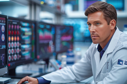 Scientist Analyzing Data in a Medica, a Health & Medical Photo by angellodeco