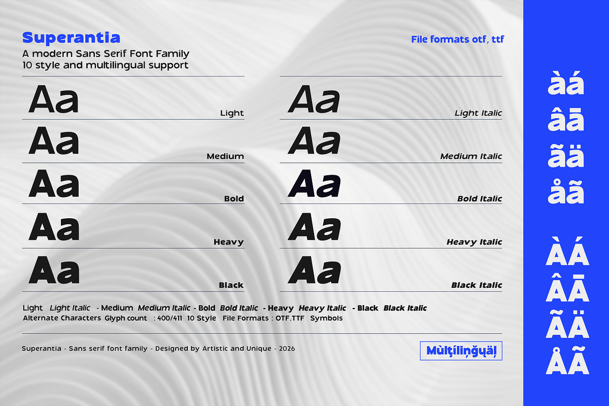 Superantia - Sans serif font family, a Sans Serif Font by Artistic & Unique (Photo 4 of 15)