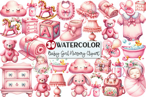 Pink Baby Girl Nursery Clipart, an Illustration by Rose Art