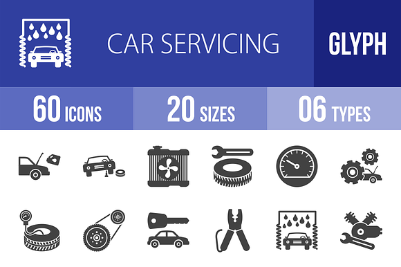 60 Car Servicing Glyph Icons