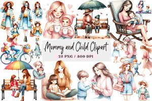 .Mommy and Child Clipart, an Illustration by DreamArtGraphic