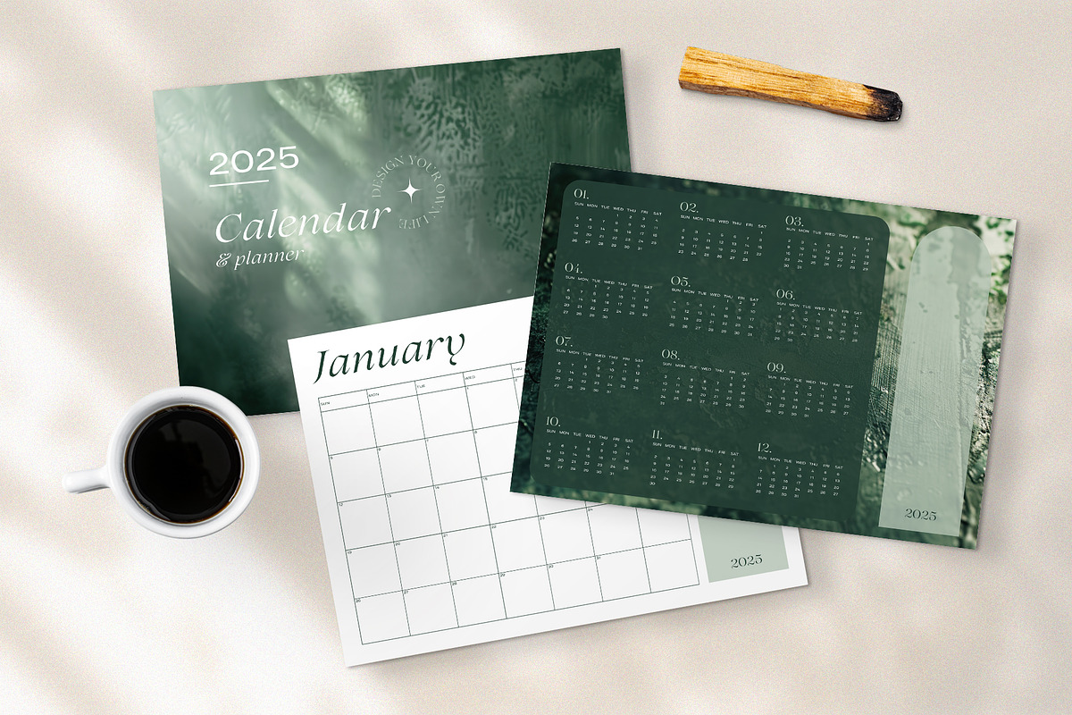 Green Calendar 2025 & Weekly Planner, a Stationery Template by Elena Dorosh (Photo 3 of 5)