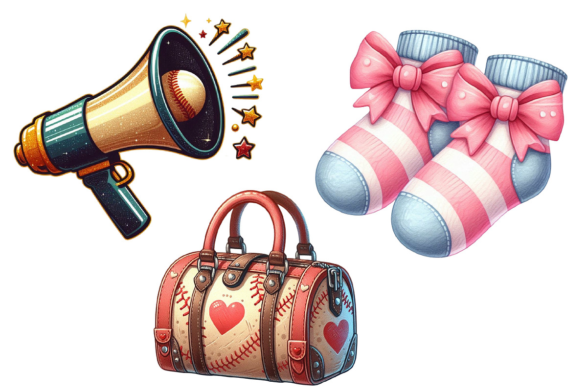 Watercolor Retro Girly Baseball Clip, an Illustration by Designworld (Photo 6 of 7)