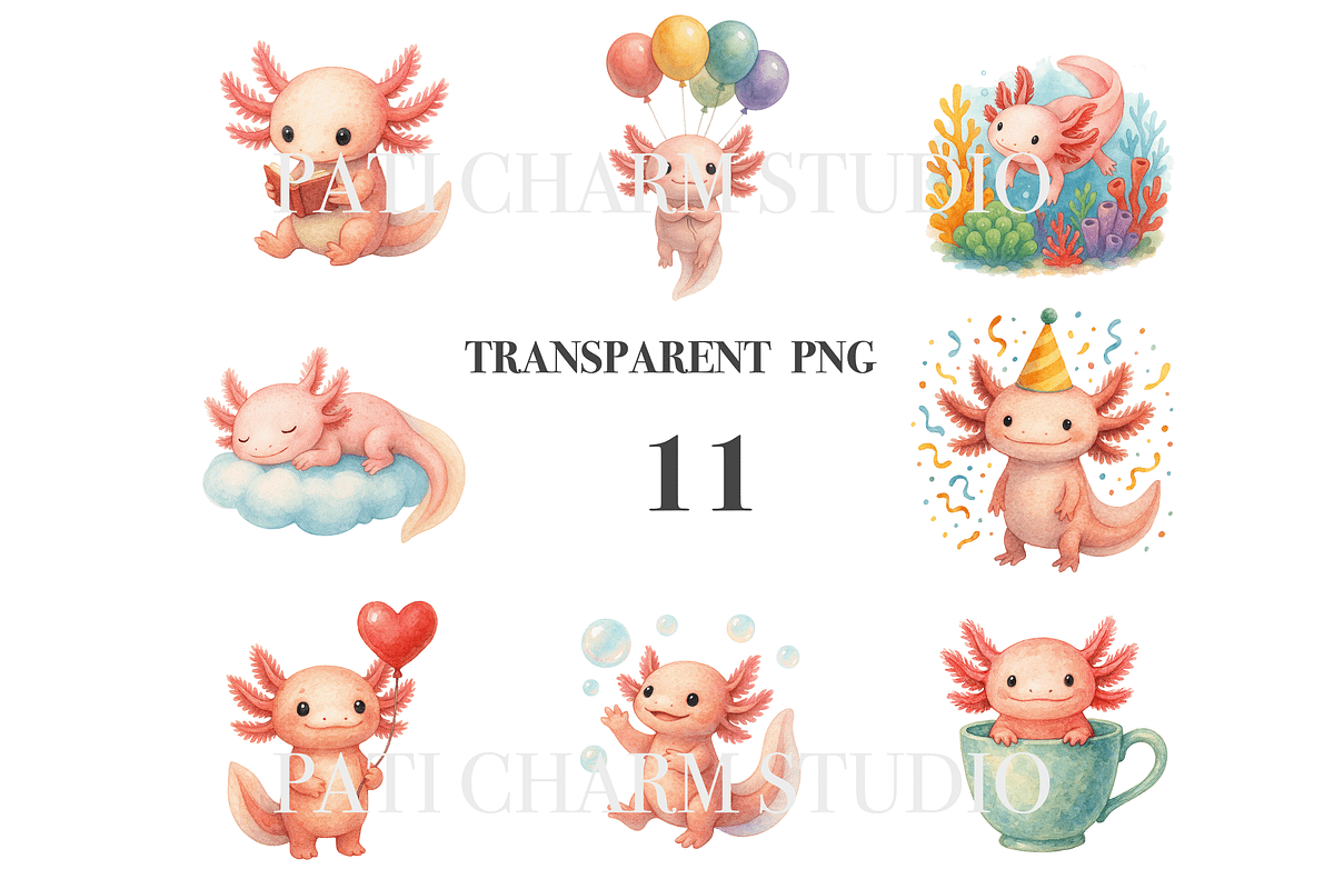 11 Axolotl Clipart, an Animal Illustration by Pati Charm Studio (Photo 3 of 8)