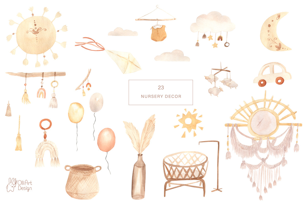 BOHO NURSERY clipart. Watercolor, an Animal Illustration by OlliArtDesign (Photo 3 of 11)