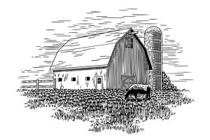 Old Milk Barn and Cow