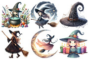 Vintage Halloween Witch Clipart, an Illustration by Pixels.Craft (Thumbnail 3 of 7)