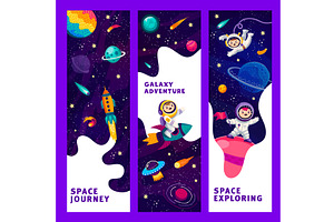 Cartoon Space Banners. Astronauts