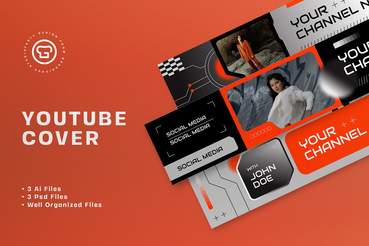Orange Futuristic YouTube Cover, a Social Media Template by graphicook (Photo 1 of 3)