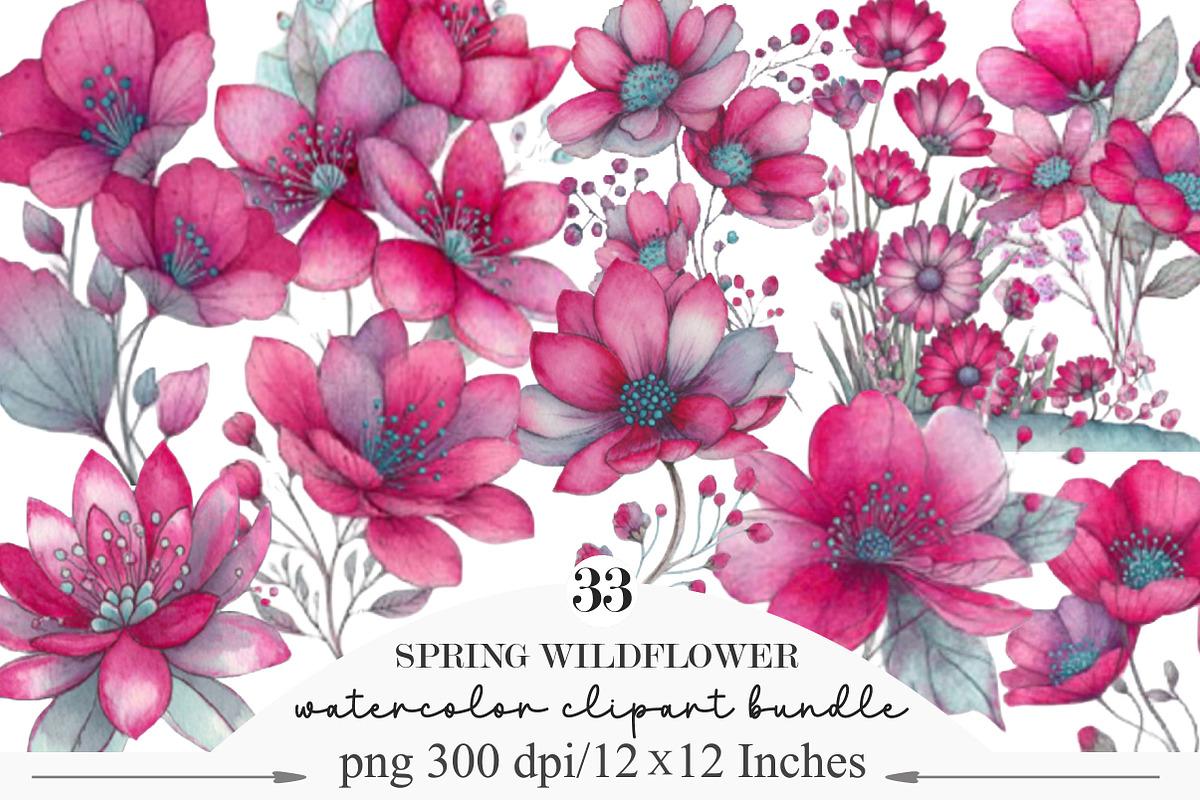 Whimsical Spring Wildflower Clipart, an Illustration by Designking (Photo 1 of 5)