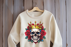 Skull And Roses With A Golden Crown.