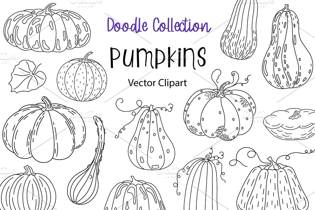 Pumpkins doodle vector clipart, a Seasonal Illustration by Contes_de_fée (Photo 1 of 8)