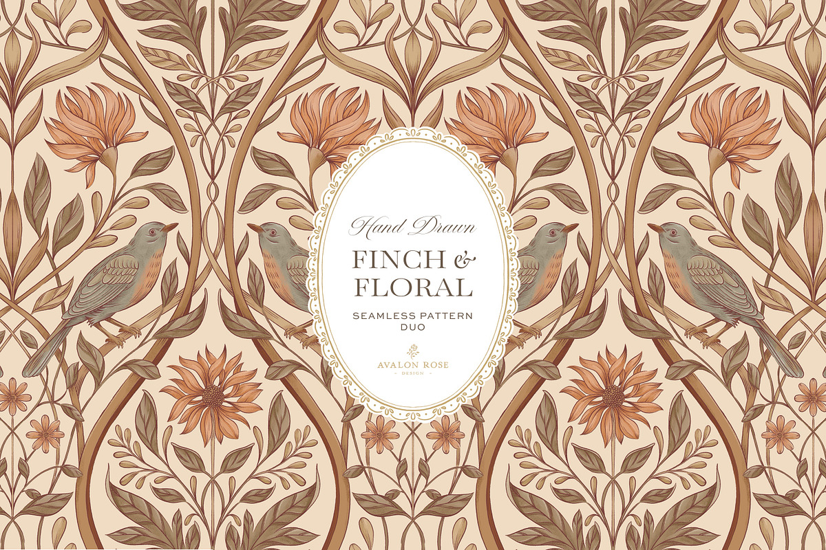 Vintage Bird & Floral Pattern Duo, a Pattern Graphic by Eclectic Anthology (Photo 1 of 13)