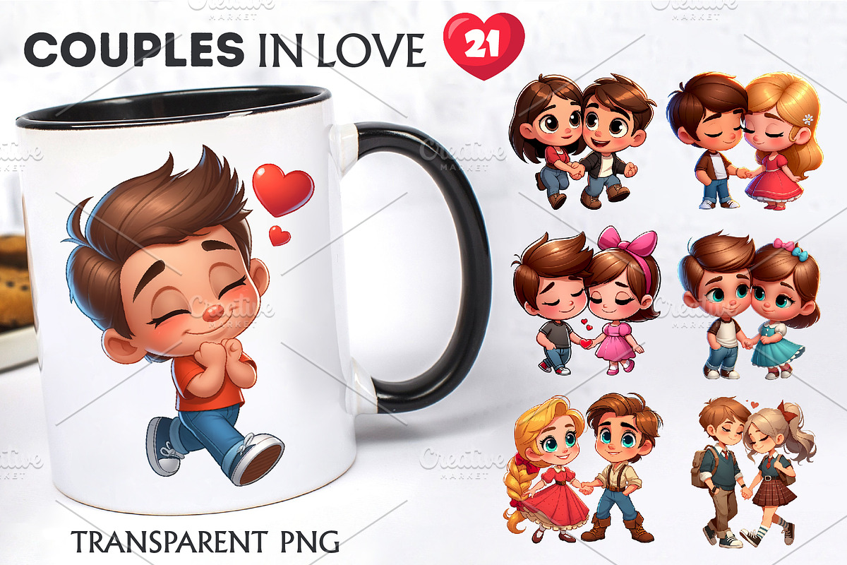 Cute cartoon couples in love., a Person Illustration by KENO Mascots (Photo 4 of 8)