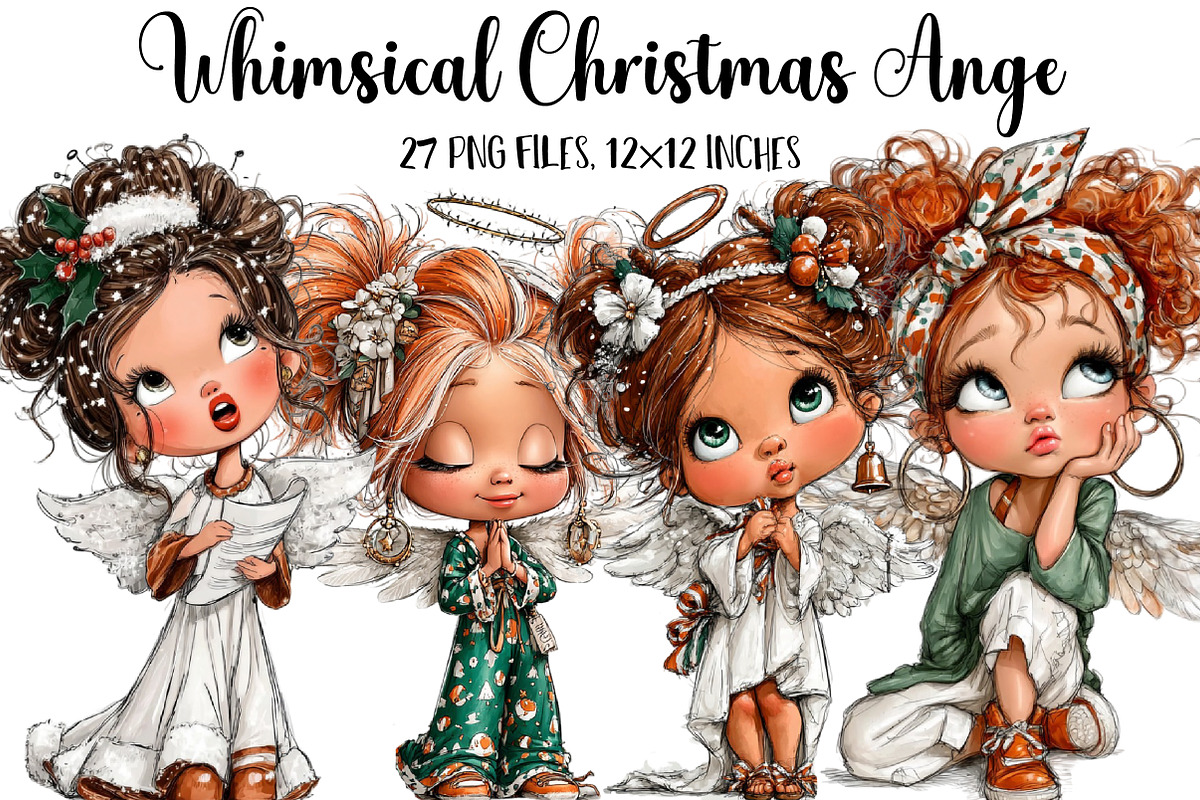 Whimsical Christmas Angel Clipart, an Illustration by DreamArtGraphic (Photo 1 of 5)
