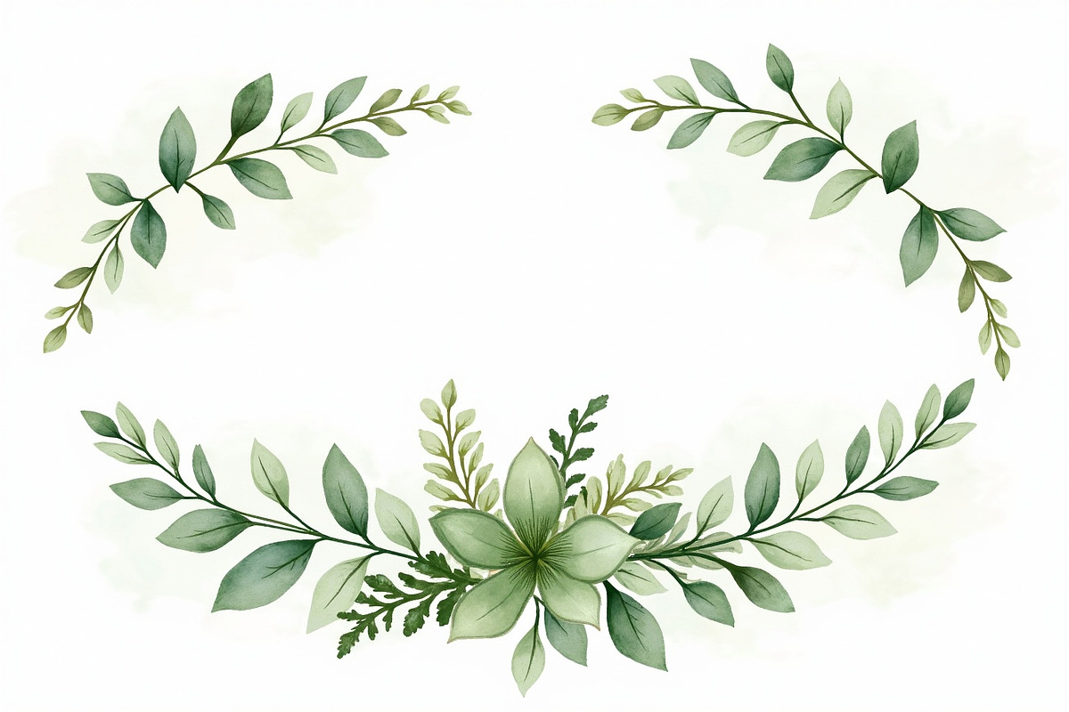 Sage Greenery Watercolor Frame Set, an Illustration by hafijul (Photo 7 of 10)