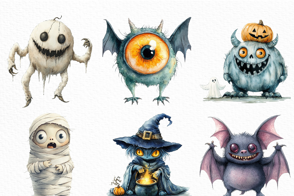 Halloween Monsters Clipart Bundle, an Illustration by Craft Nest (Photo 3 of 6)