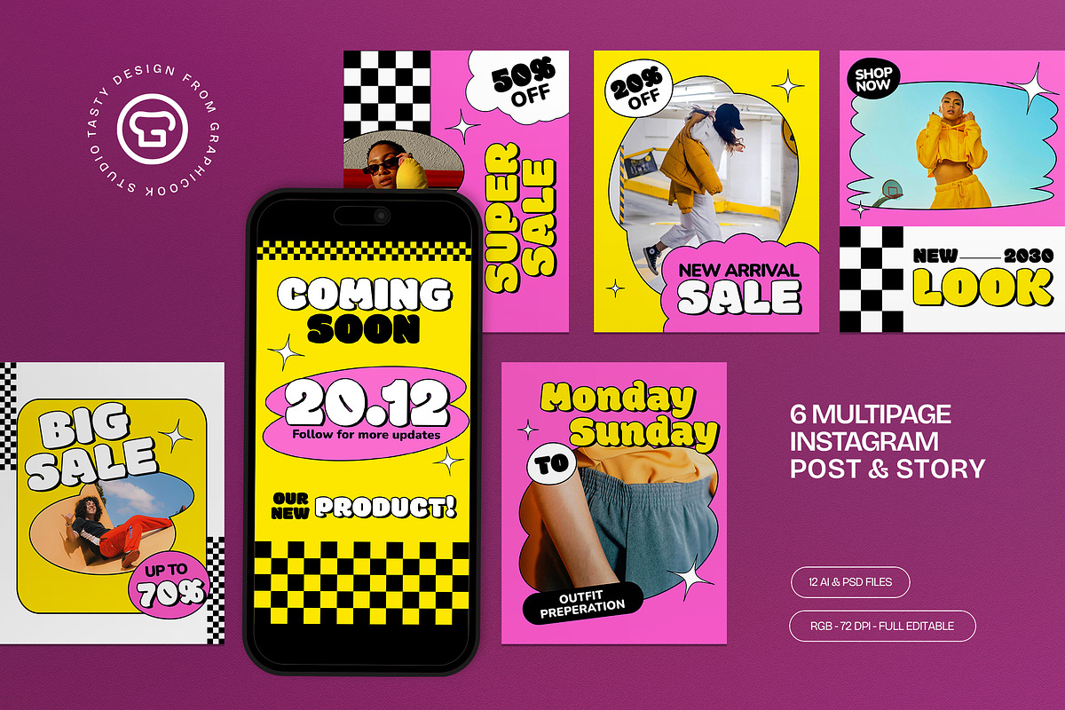 Yellow Pink Fashion Instagram Set, a Social Media Template by graphicook (Photo 1 of 3)