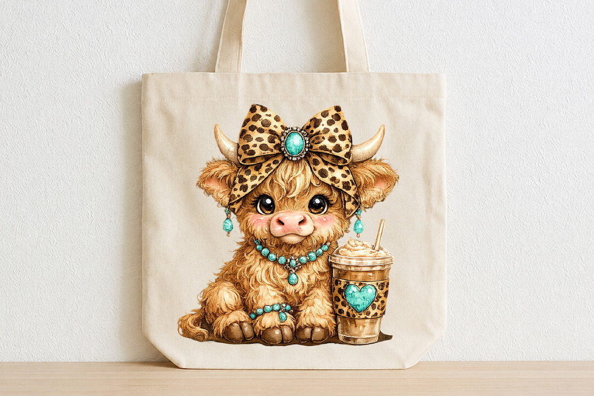 Cute Western Highland Cow Coffee PNG, a Seasonal Illustration by CraftArtStudio (Photo 2 of 4)