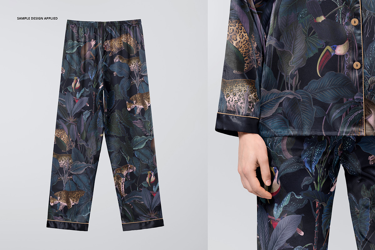 Silk Long-sleeve Pyjama Mockup Set, a Shirt Mockup by creatsy5 (Photo 4 of 12)