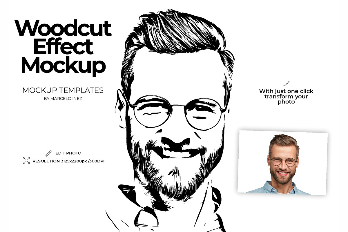 Woodcut Effect Mockup, a Pens & Pencil Mockup by Marcelo Inez
