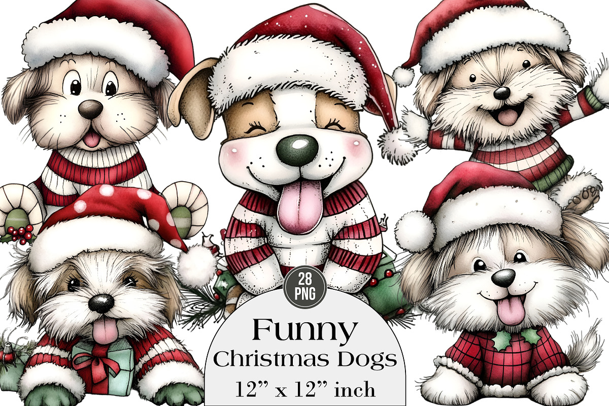 Funny Christmas Dogs Clipart, an Illustration by DreamArtGraphic (Photo 1 of 4)