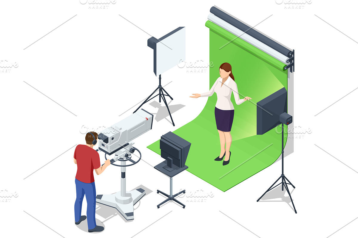 Isometric TV studio. Expert Talk, a Person Illustration by Golden Sikorka