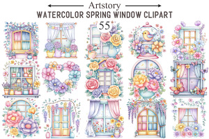 Watercolor Spring Window Clipart, an Illustration by designcity5