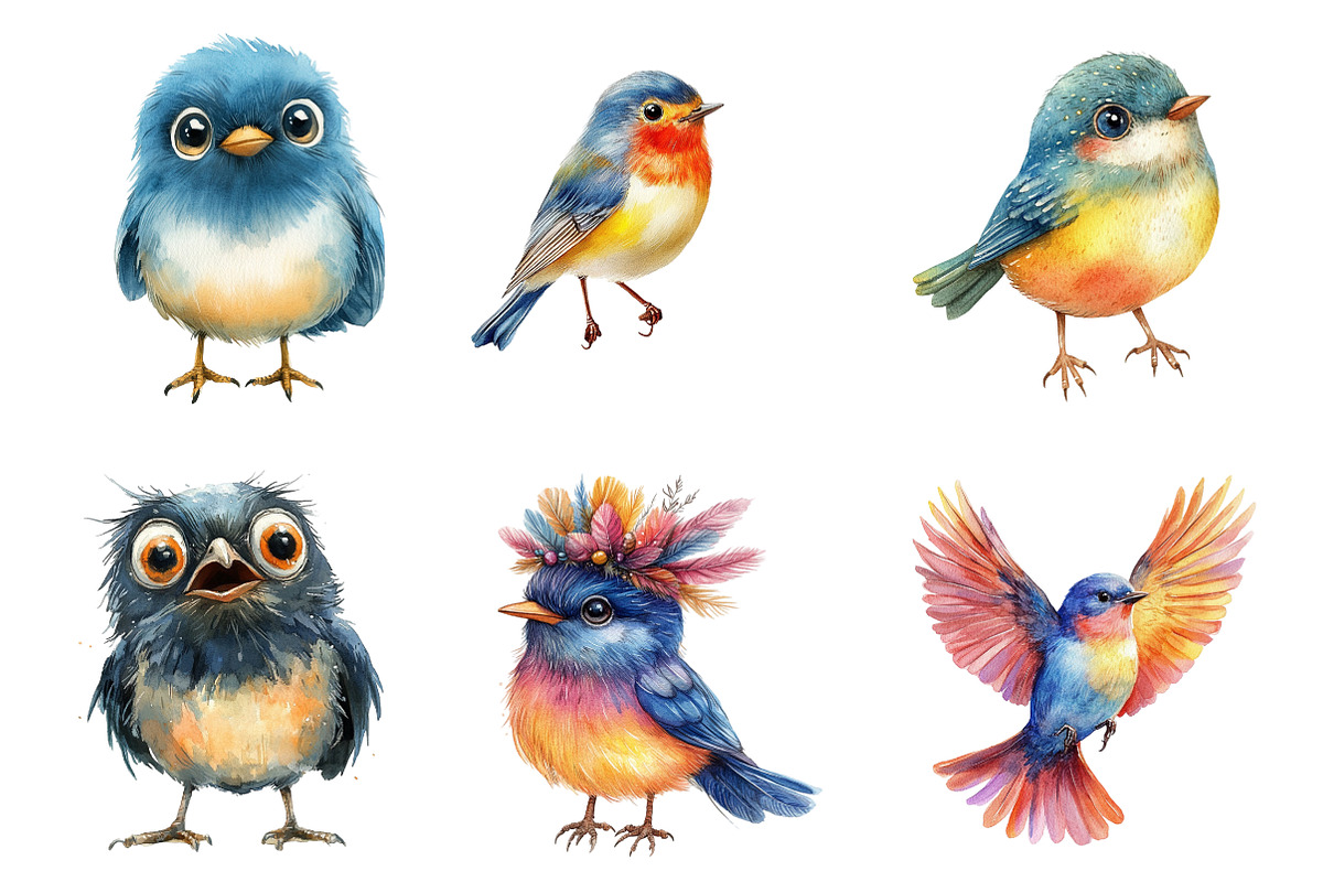 Watercolor Whimsical Bird Clipart, an Illustration by SinaCreation (Photo 3 of 7)